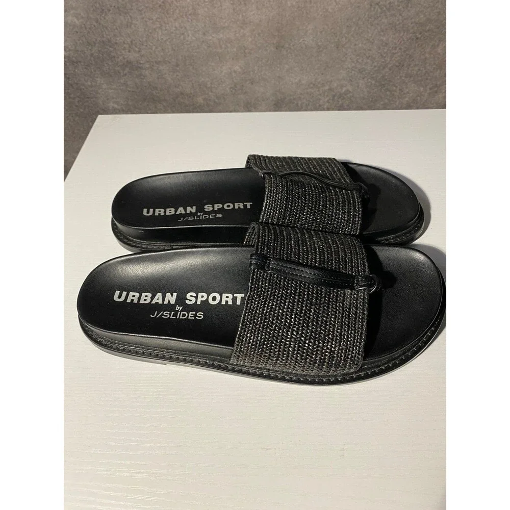 Urban Sport by J/Slides Black Woven Straw Raffia Thong Sandals Women’s Size 10 - Picture 1 of 7
